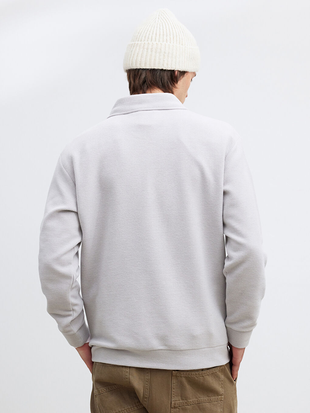 Gri Polo Yaka Erkek Sweatshirt-3