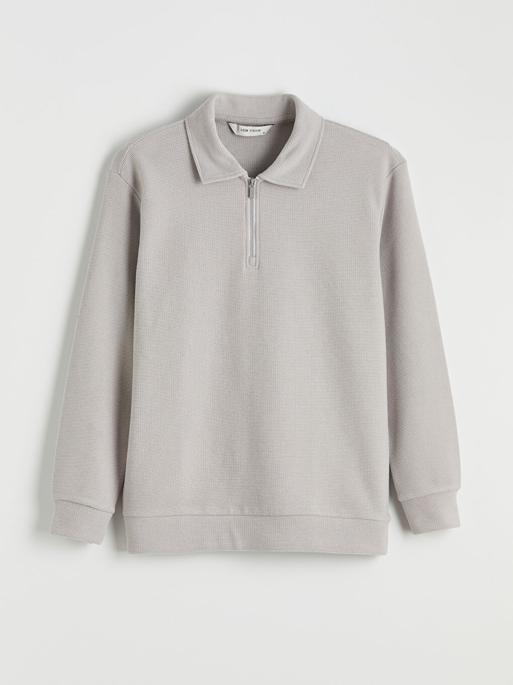 Gri Polo Yaka Erkek Sweatshirt-8