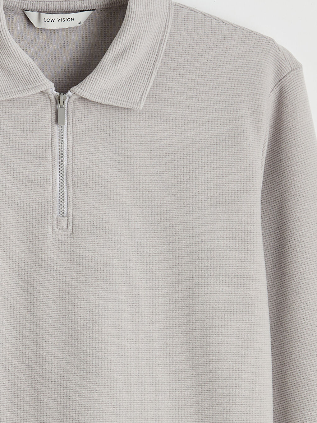 Gri Polo Yaka Erkek Sweatshirt-9