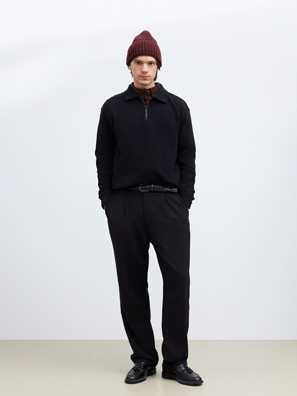 Siyah Polo Yaka Erkek Sweatshirt-1