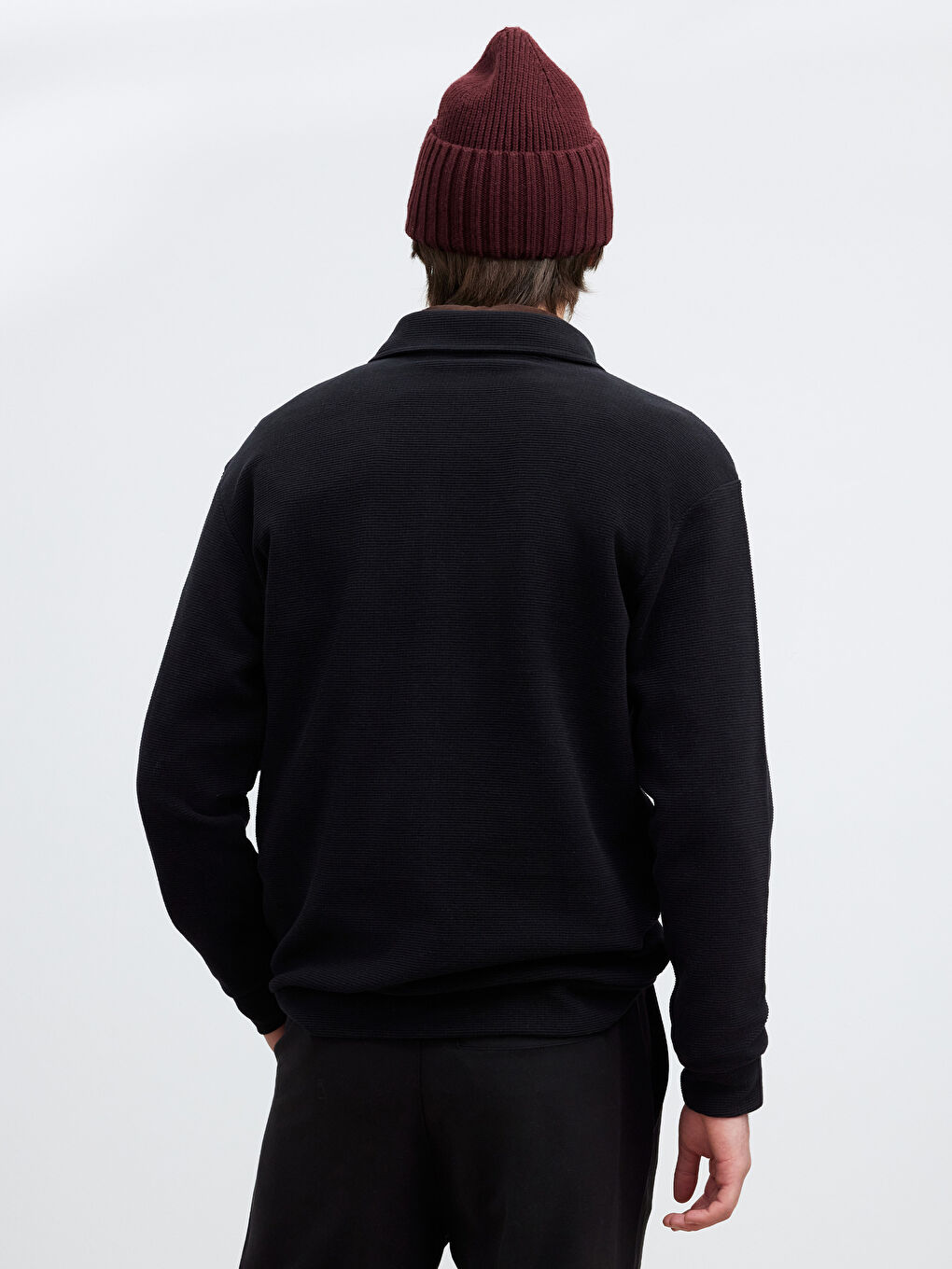 Siyah Polo Yaka Erkek Sweatshirt-3