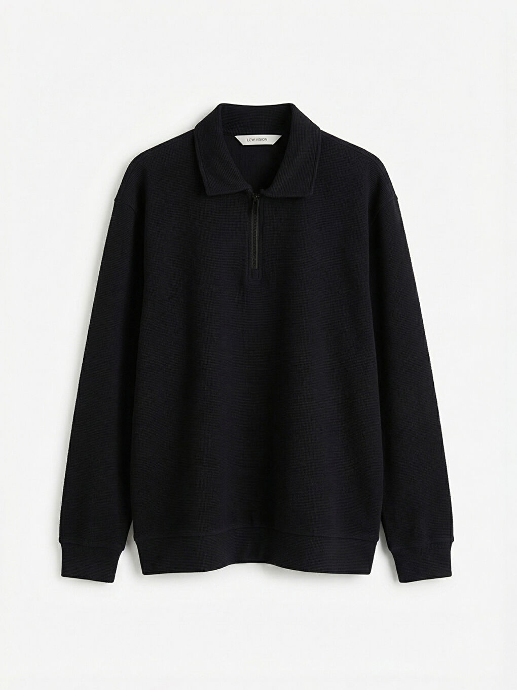 Siyah Polo Yaka Erkek Sweatshirt-8