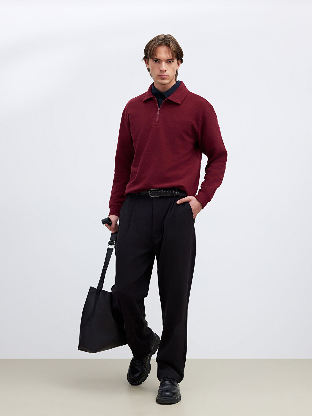 Bordo Polo Yaka Erkek Sweatshirt-1