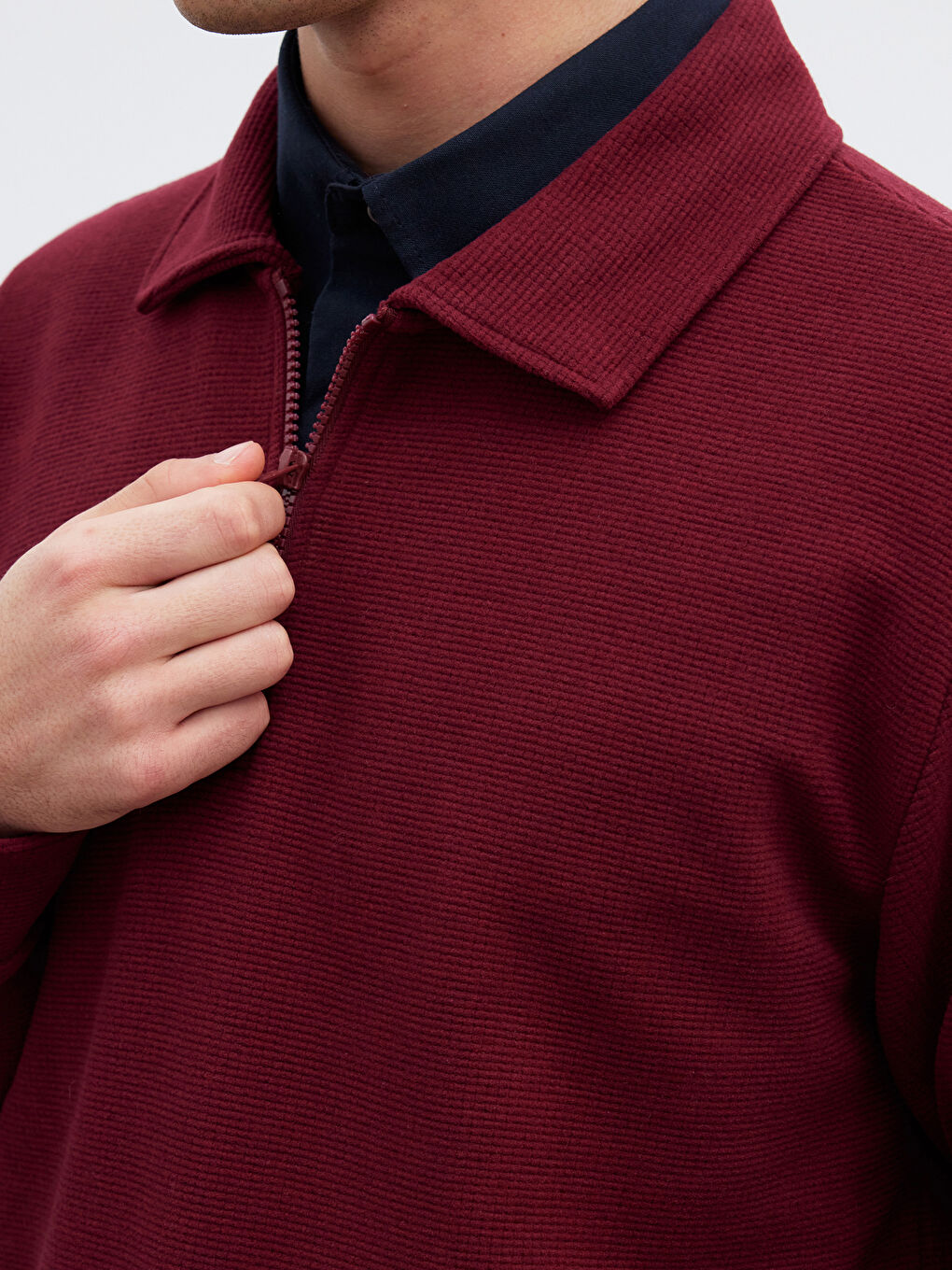 Bordo Polo Yaka Erkek Sweatshirt-2