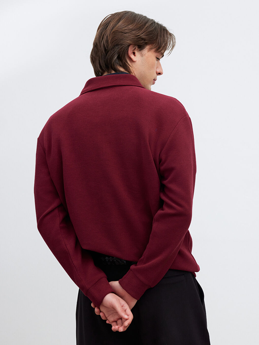 Bordo Polo Yaka Erkek Sweatshirt-3