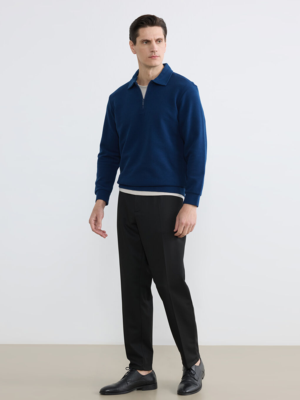 Lacivert Polo Yaka Erkek Sweatshirt-2