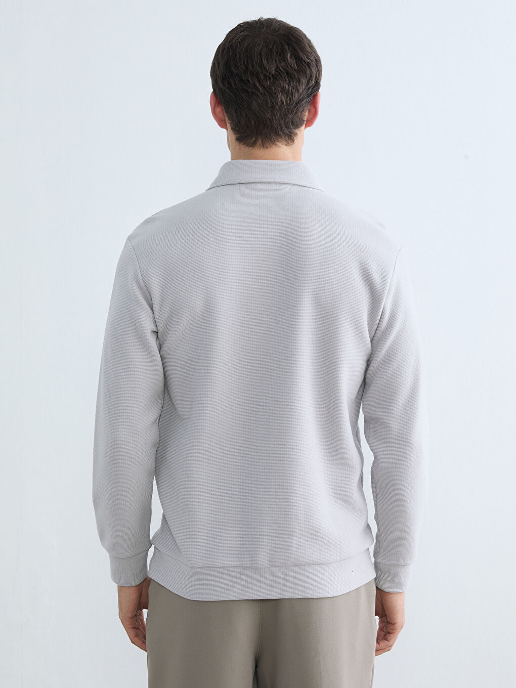 Gri Polo Yaka Erkek Sweatshirt-6