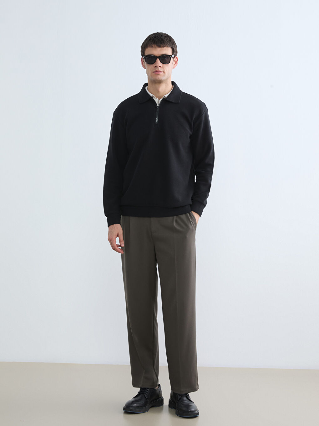 Siyah Polo Yaka Erkek Sweatshirt-2