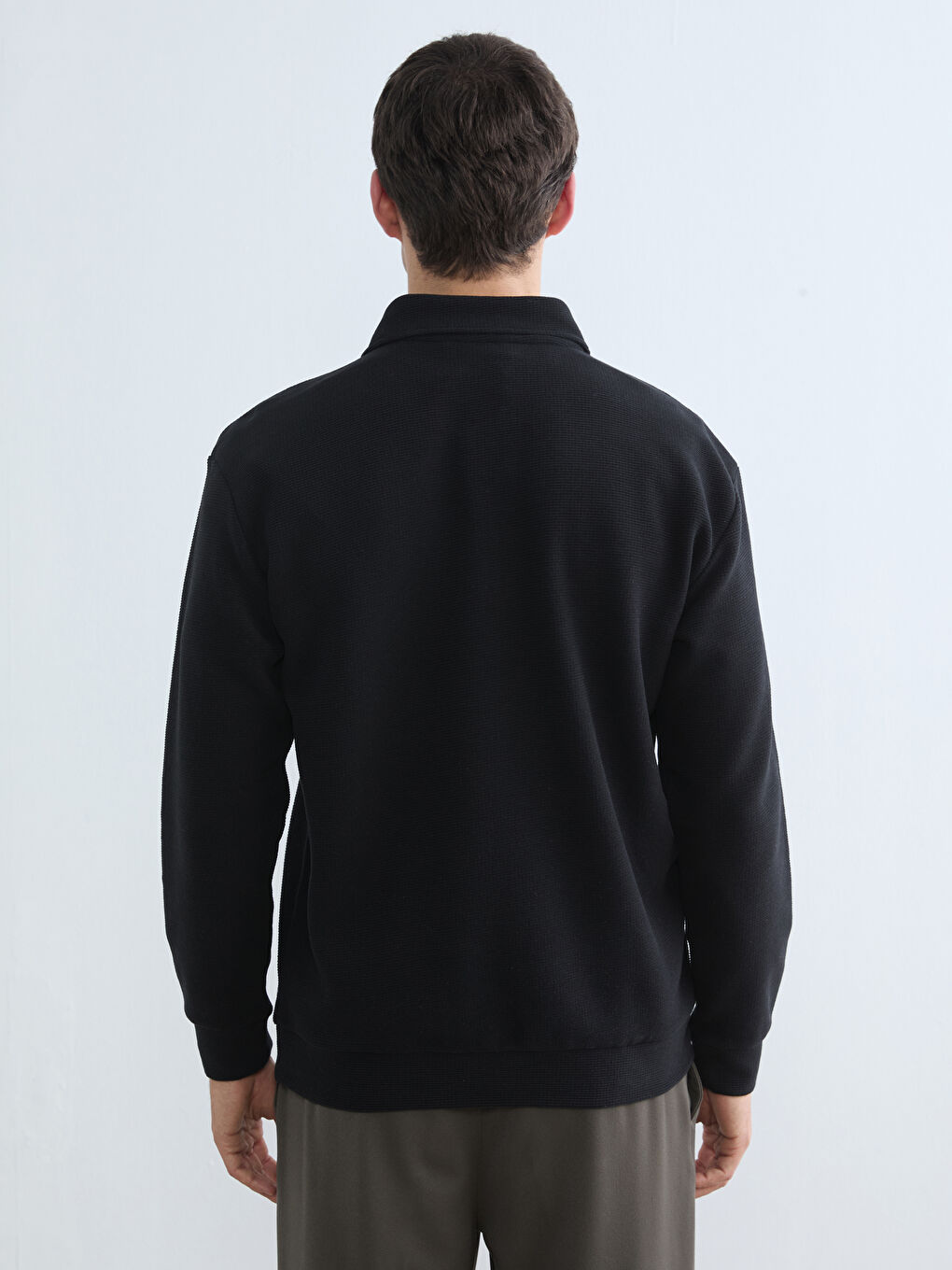 Siyah Polo Yaka Erkek Sweatshirt-6