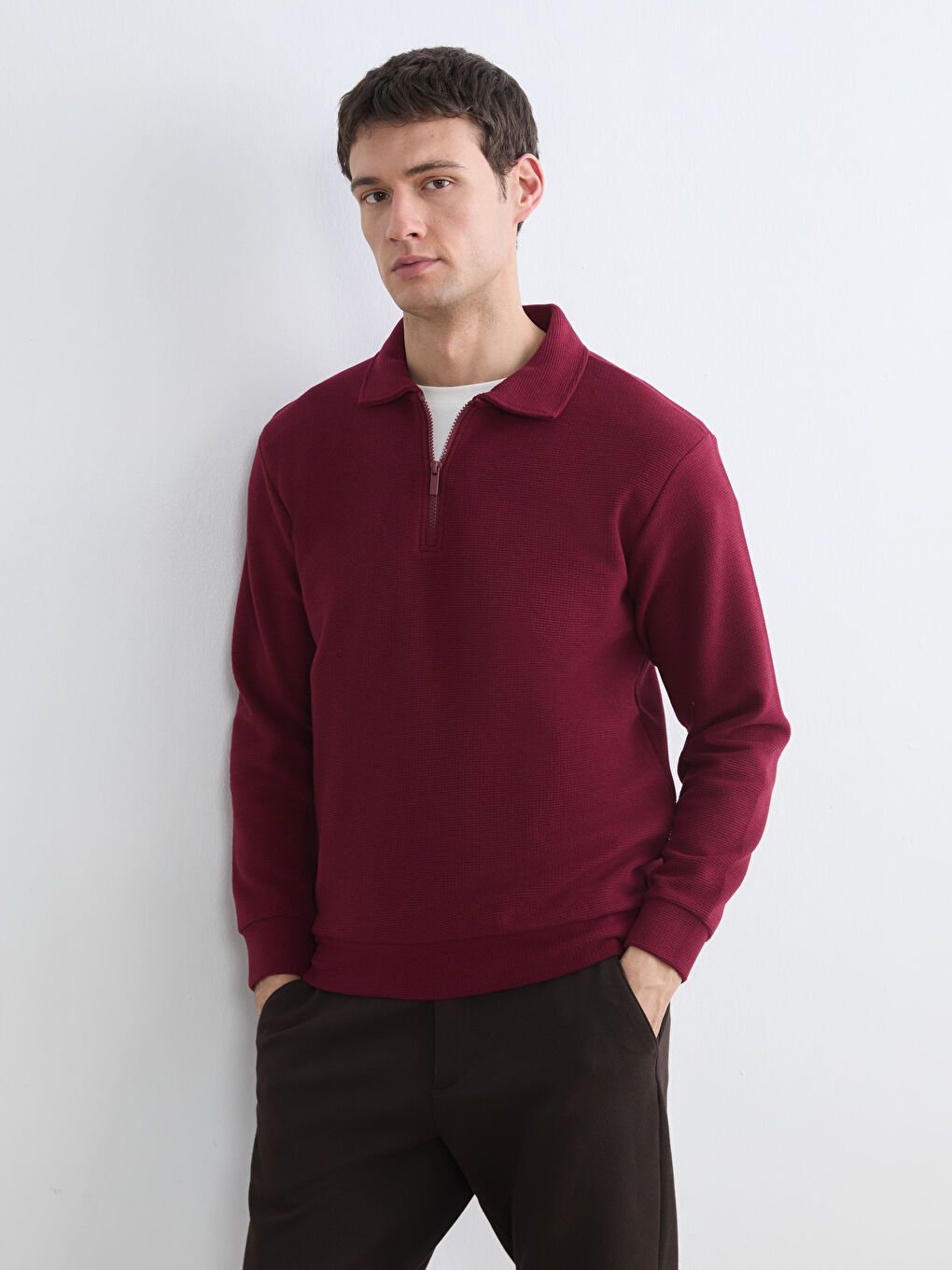 Bordo Polo Yaka Erkek Sweatshirt-1