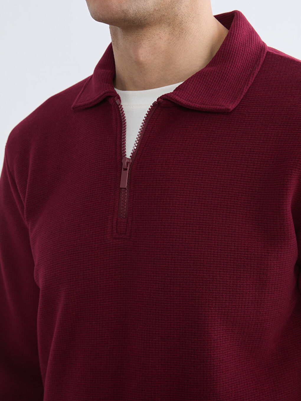 Bordo Polo Yaka Erkek Sweatshirt-4