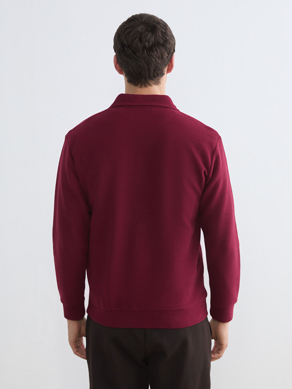 Bordo Polo Yaka Erkek Sweatshirt-6