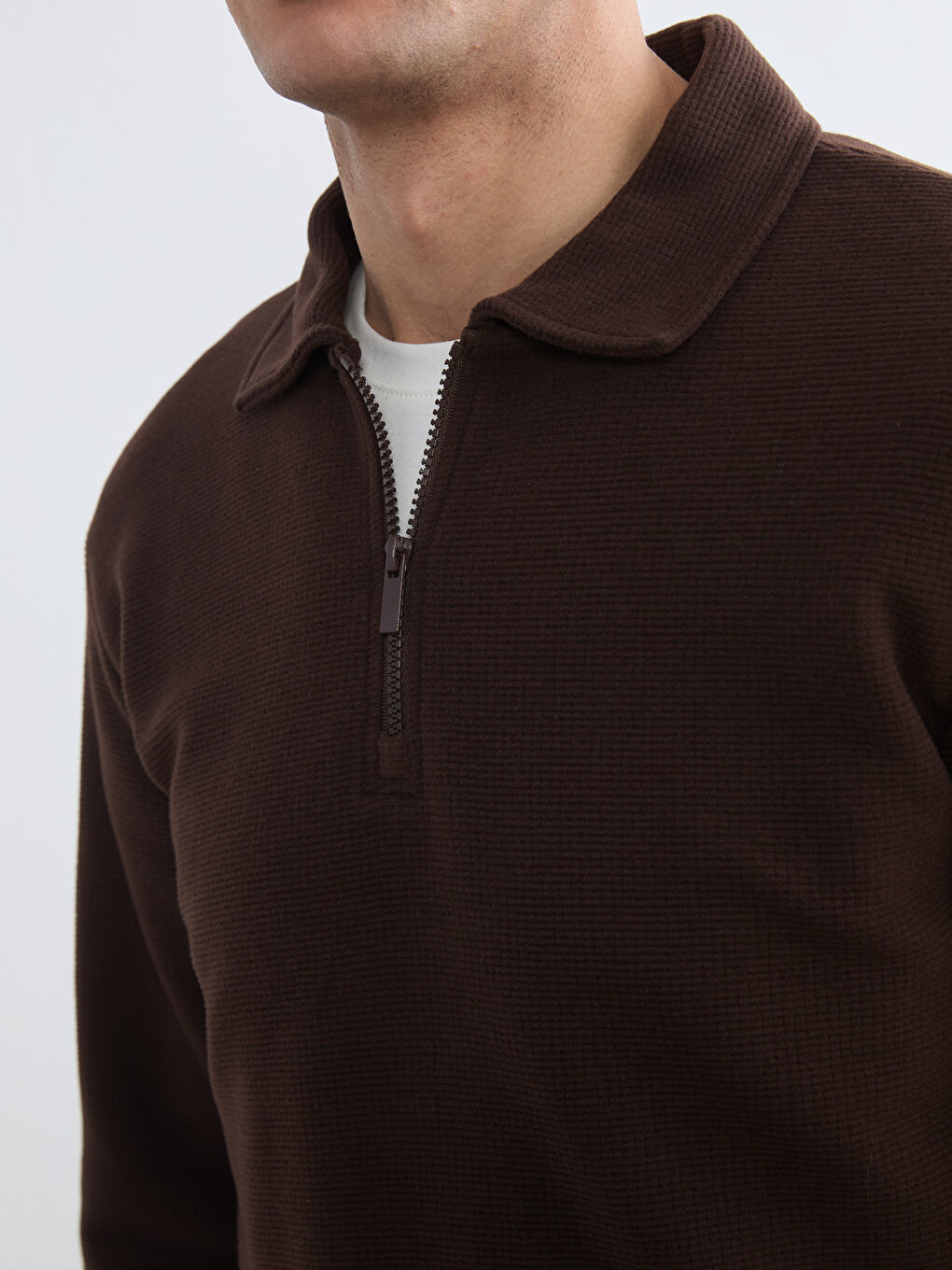 Kahverengi Polo Yaka Erkek Sweatshirt-4