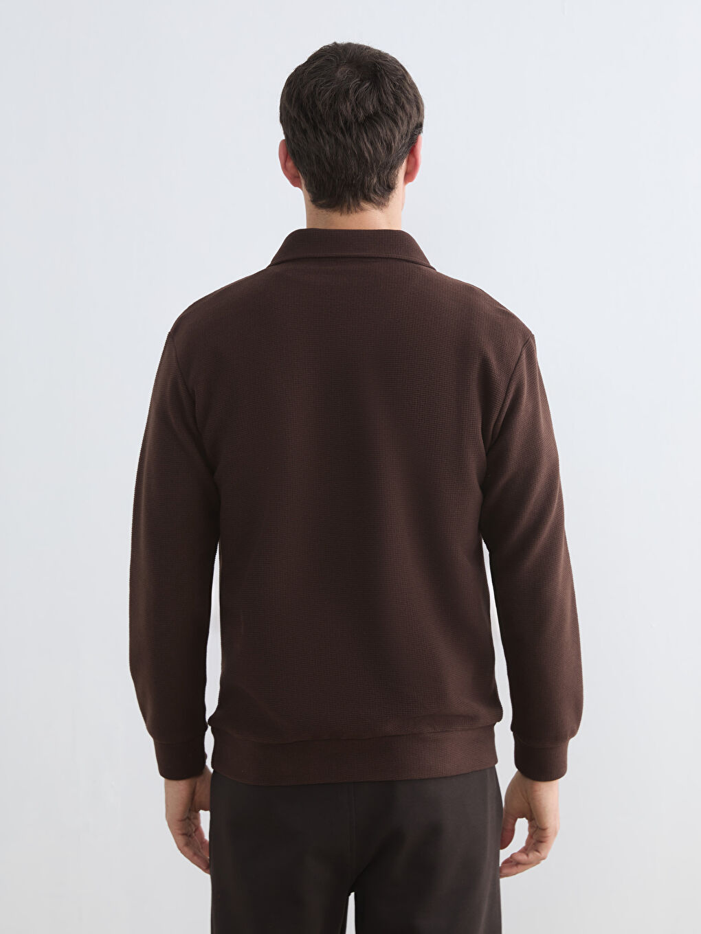 Kahverengi Polo Yaka Erkek Sweatshirt-6