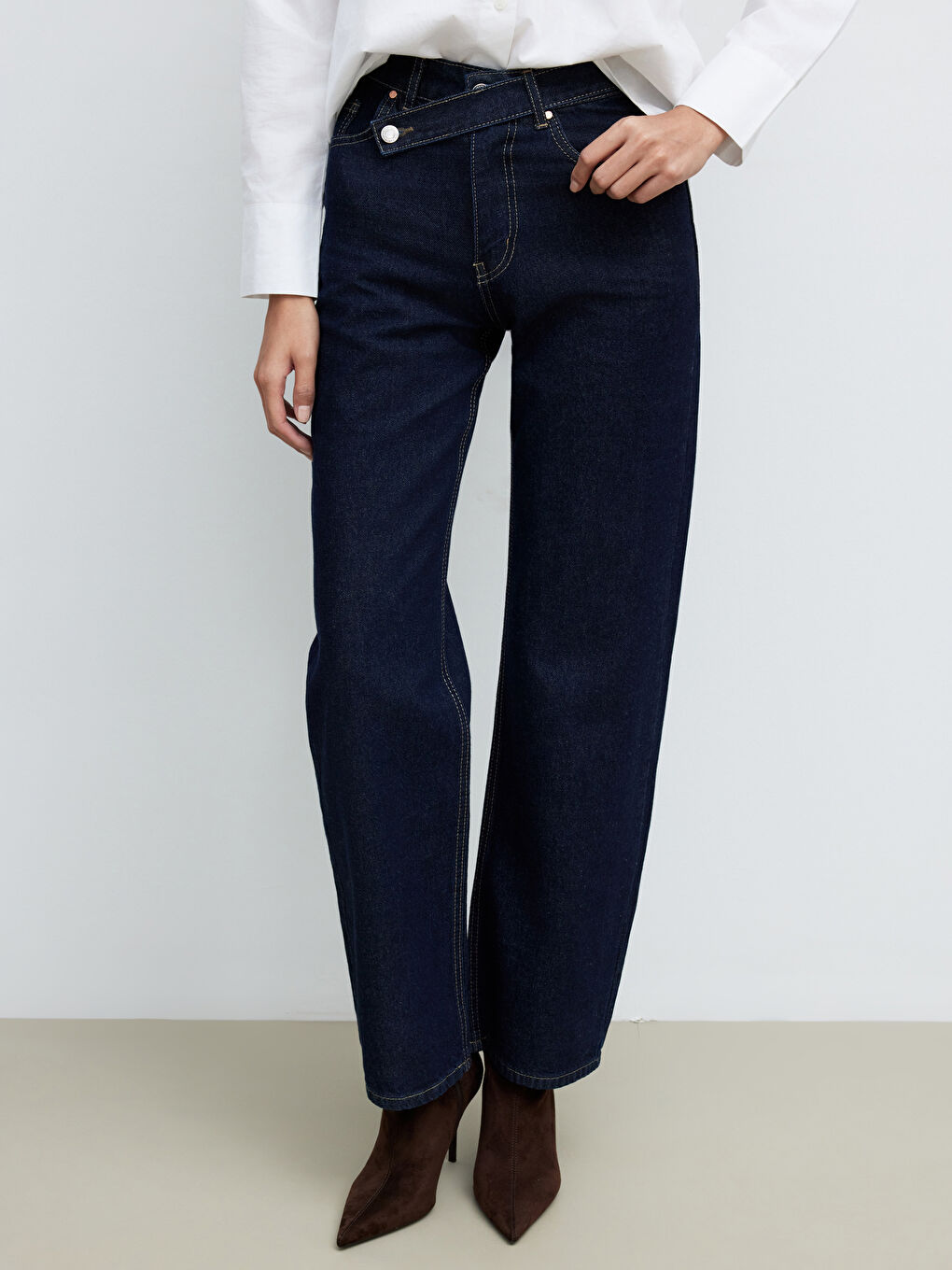 Lacivert Wideleg Kadın Jean Pantolon-1