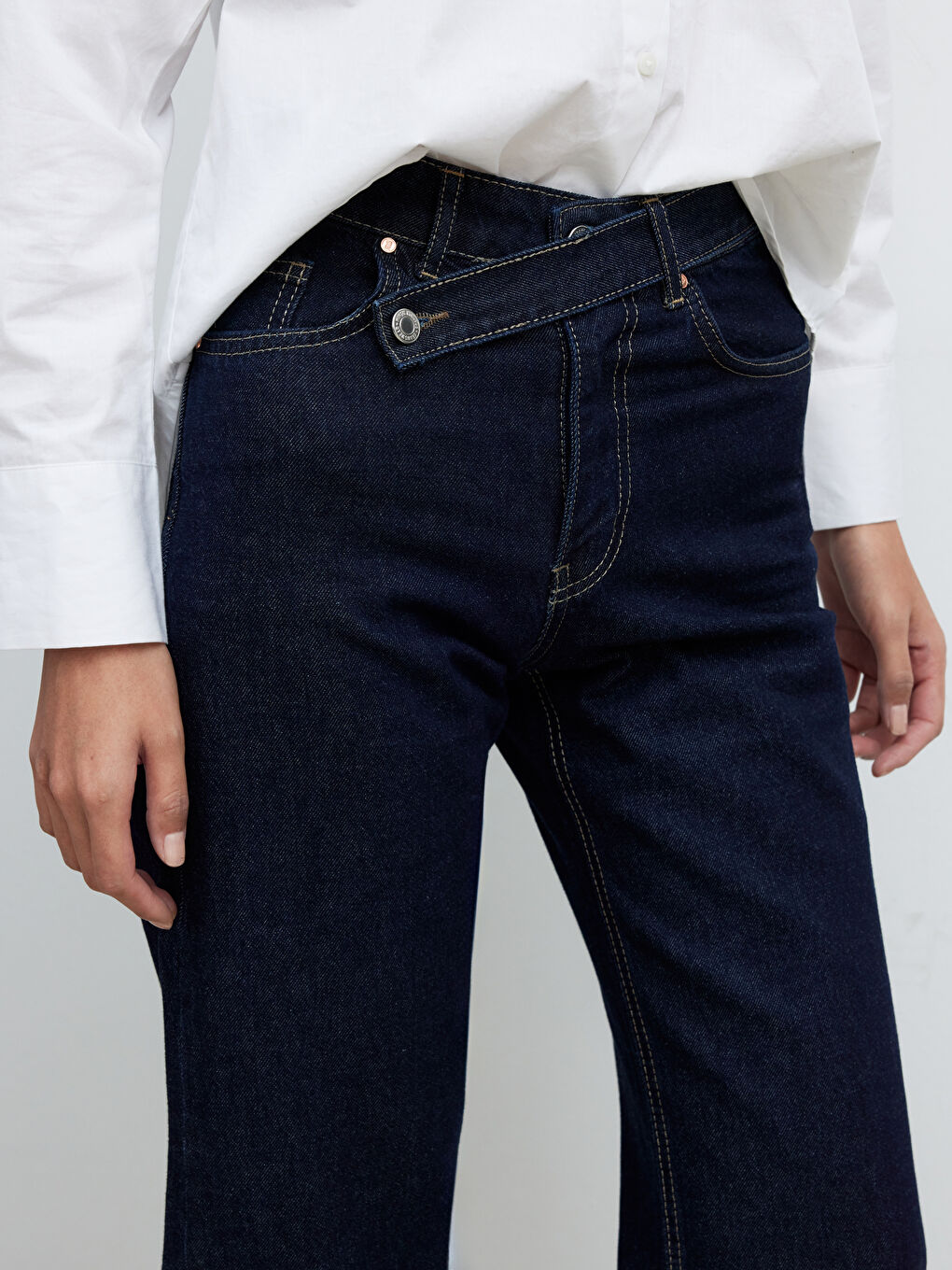 Lacivert Wideleg Kadın Jean Pantolon-2