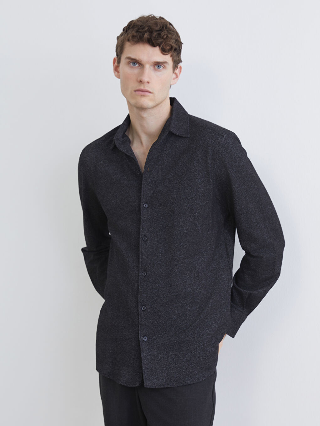 Antrasit Slim Fit Erkek Gömlek