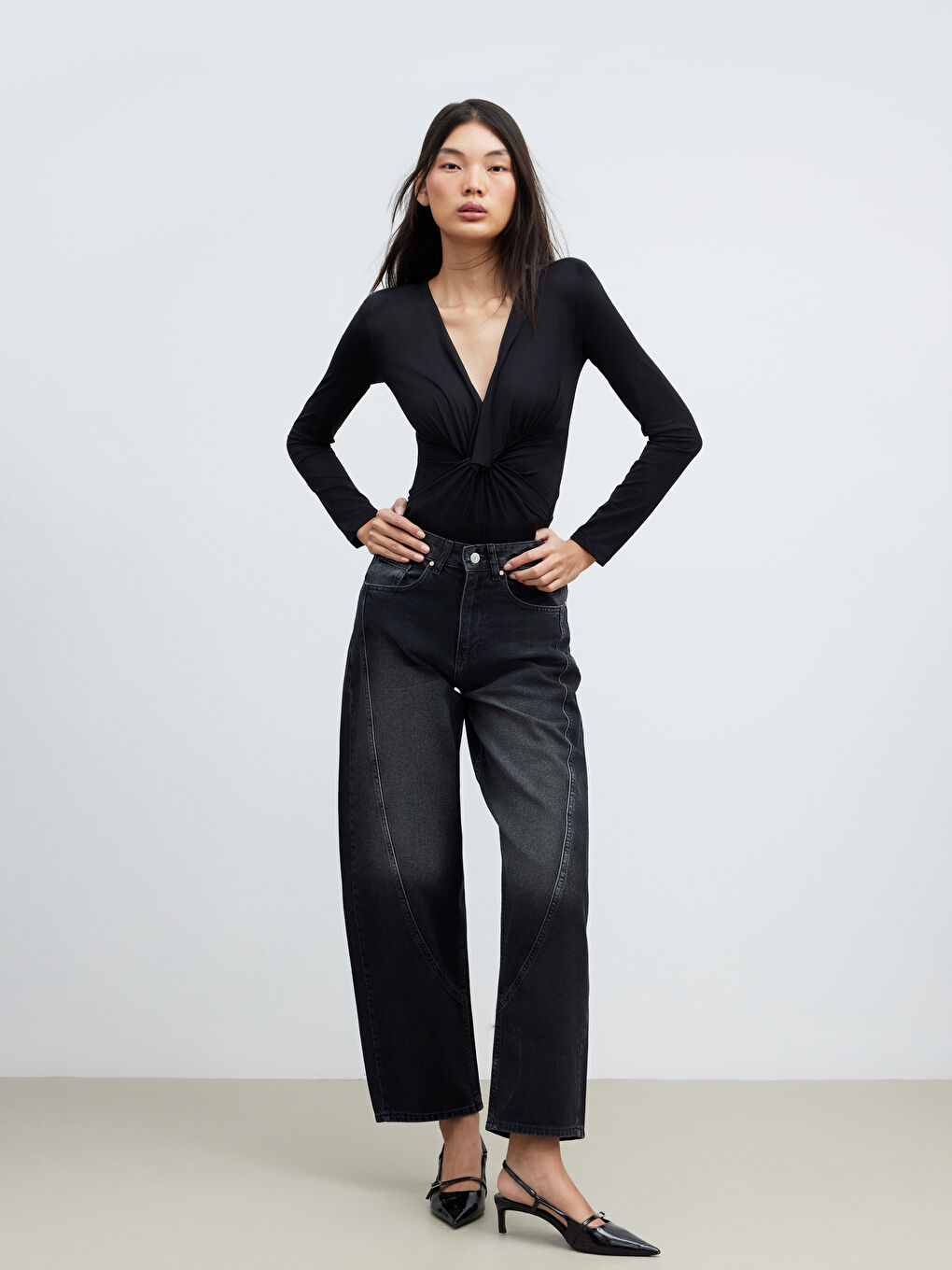 Lacivert Balloon Fit Kadın Jean Pantolon