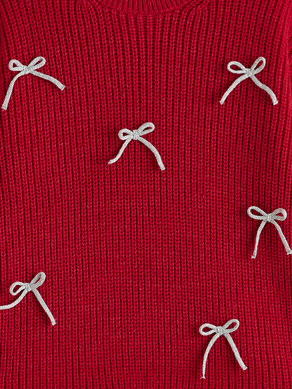 Kırmızı Bisiklet Yaka Fiyonk Detaylı Kız Çocuk Triko Kazak-1