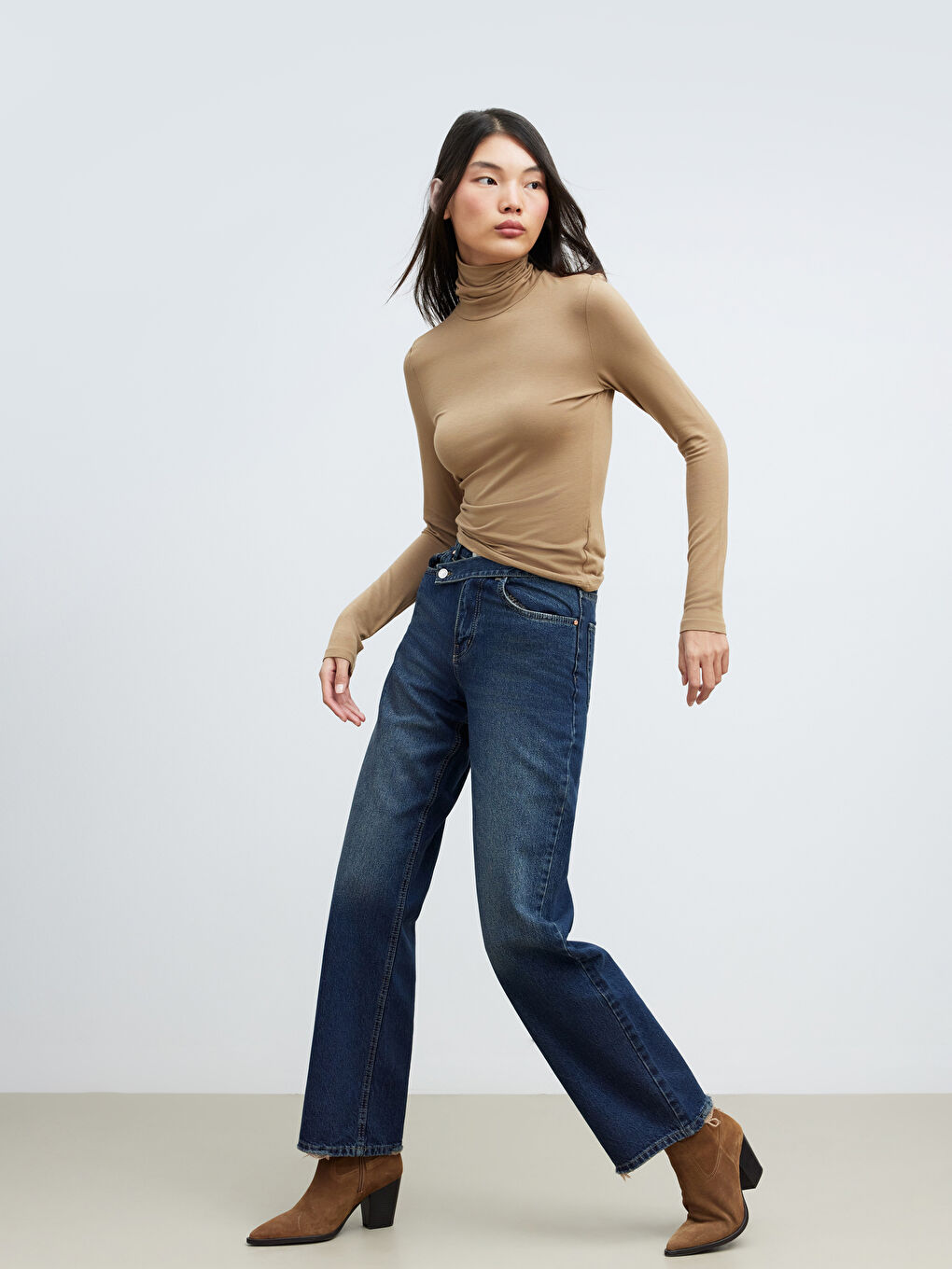 Lacivert Wideleg Kadın Jean Pantolon