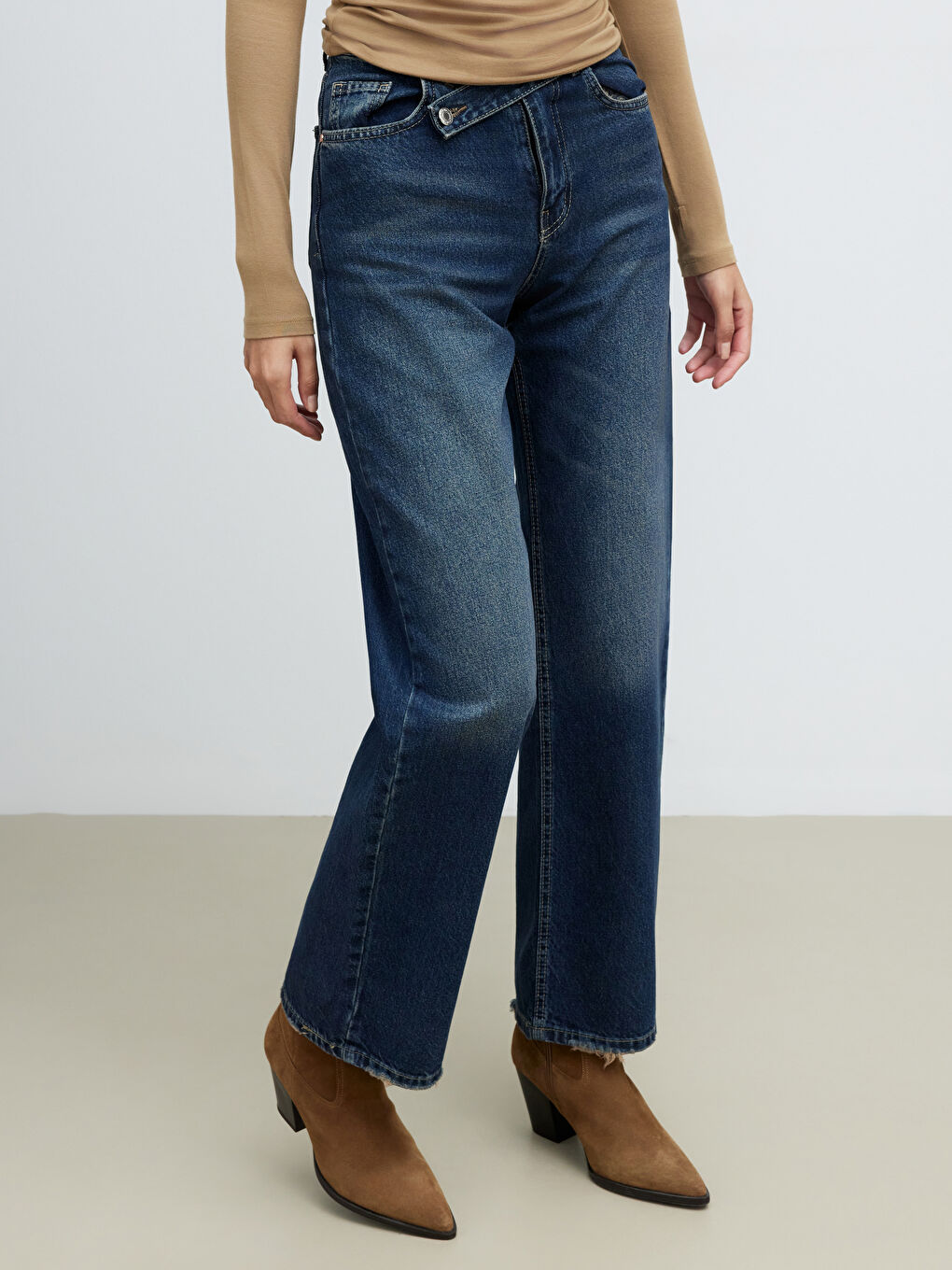 Lacivert Wideleg Kadın Jean Pantolon-1