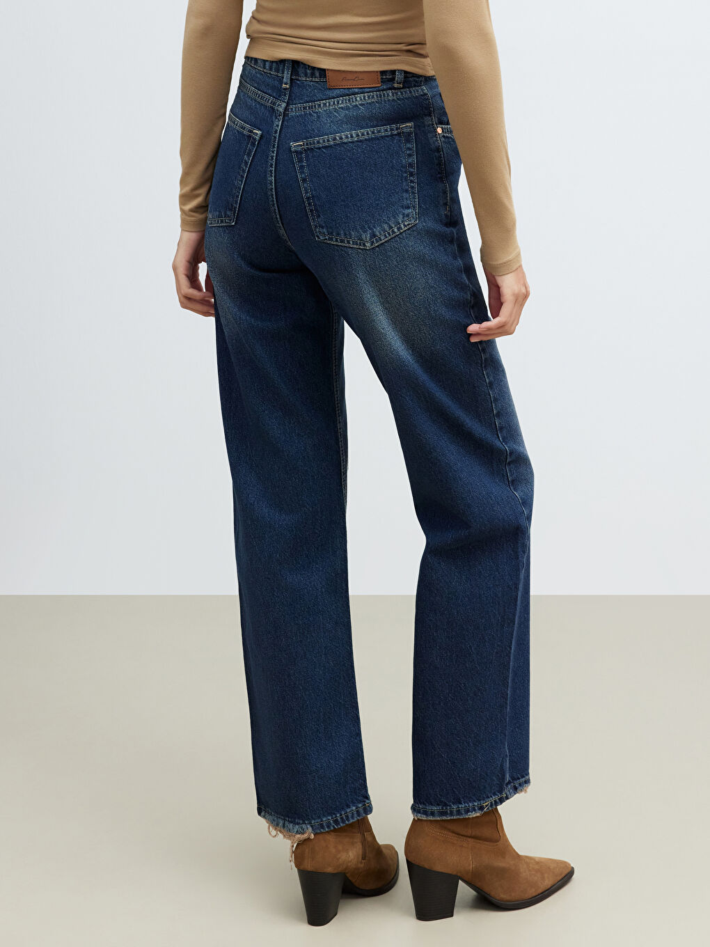 Lacivert Wideleg Kadın Jean Pantolon-3