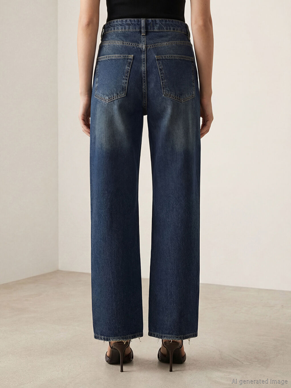 Lacivert Wideleg Kadın Jean Pantolon-6