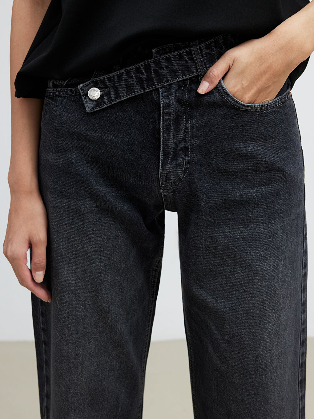 Antrasit Wideleg Kadın Jean Pantolon	-2