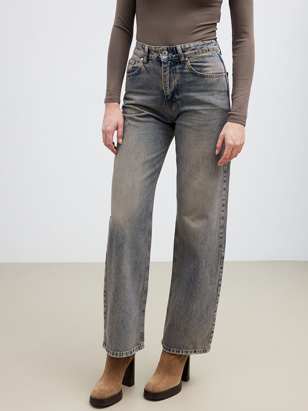 Gri Straight Fit Kadın Jean Pantolon-1