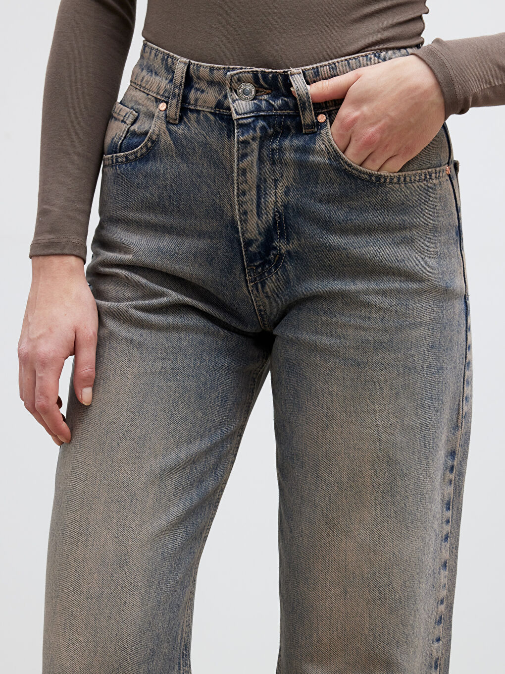 Gri Straight Fit Kadın Jean Pantolon-2