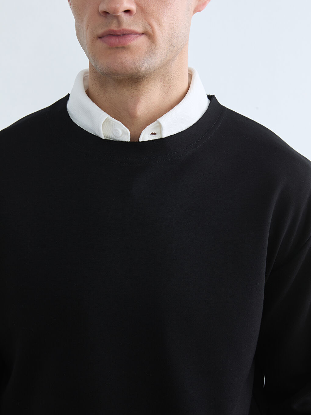 Siyah Bisiklet Yaka Erkek Sweatshirt-2