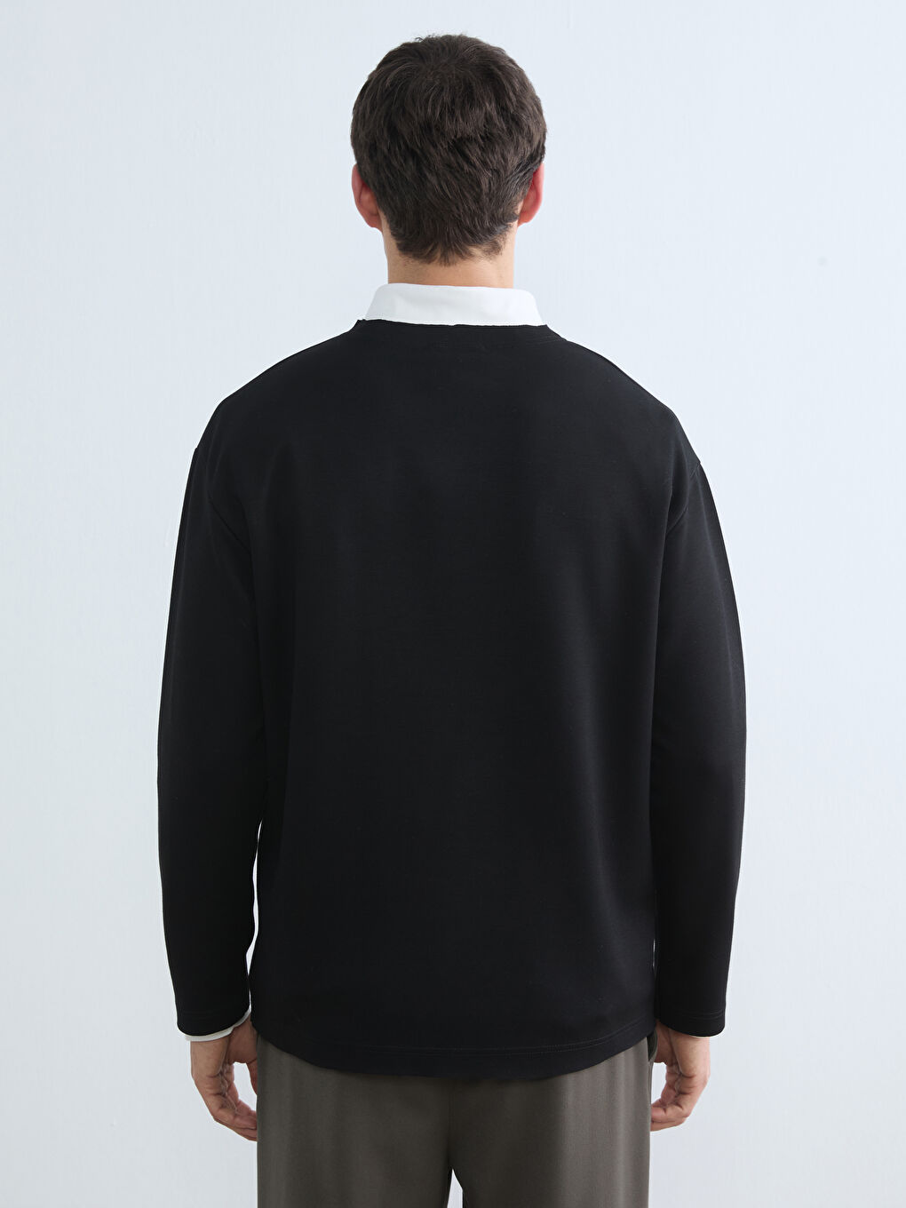 Siyah Bisiklet Yaka Erkek Sweatshirt-3