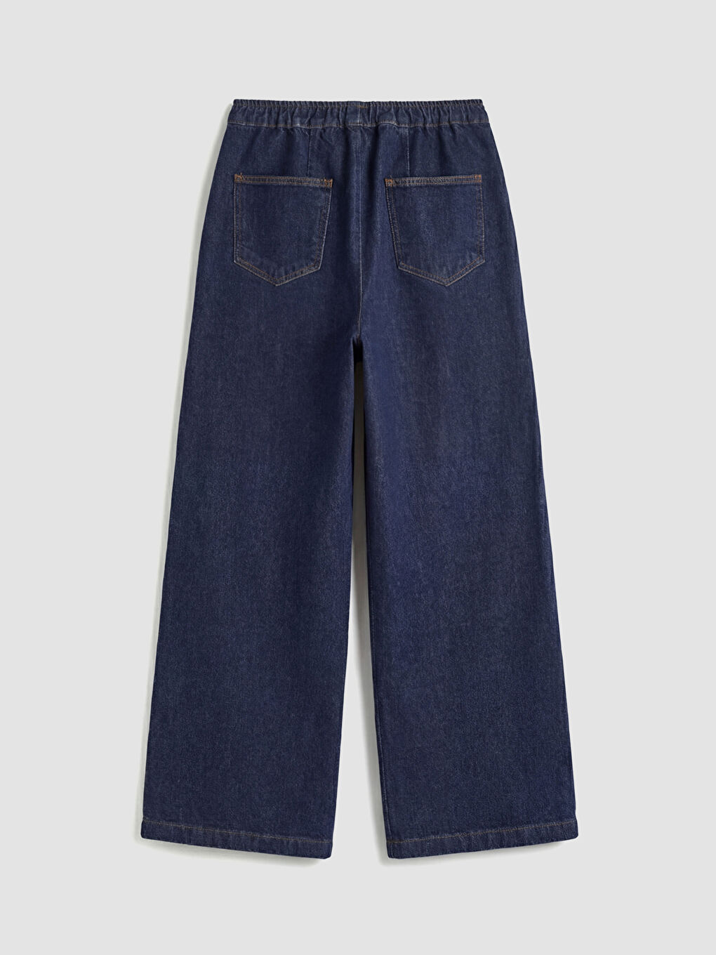 Lacivert Beli Lastikli Wideleg Kadın Jean Pantolon-1