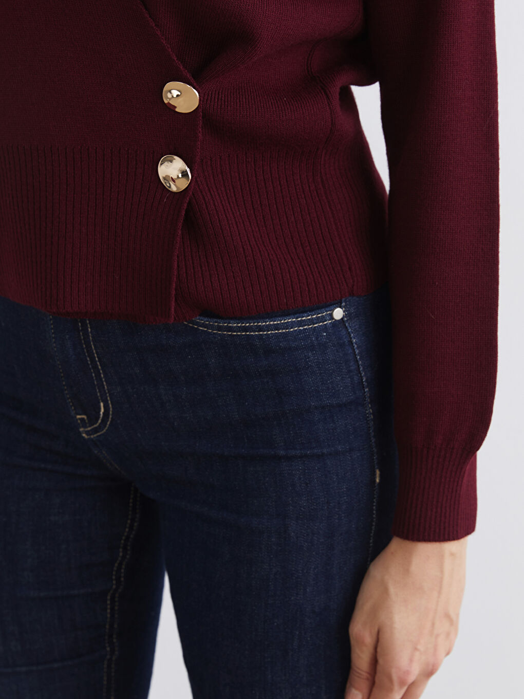 Bordo Kruvaze Yaka Kadın Triko Hırka-2