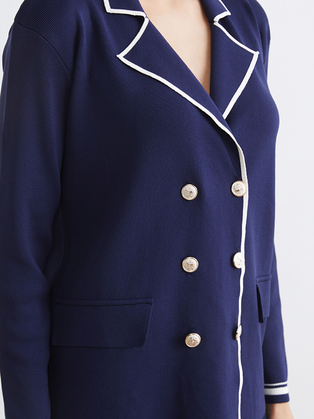 Lacivert Kruvaze Yaka Kadın Triko Ceket	-2