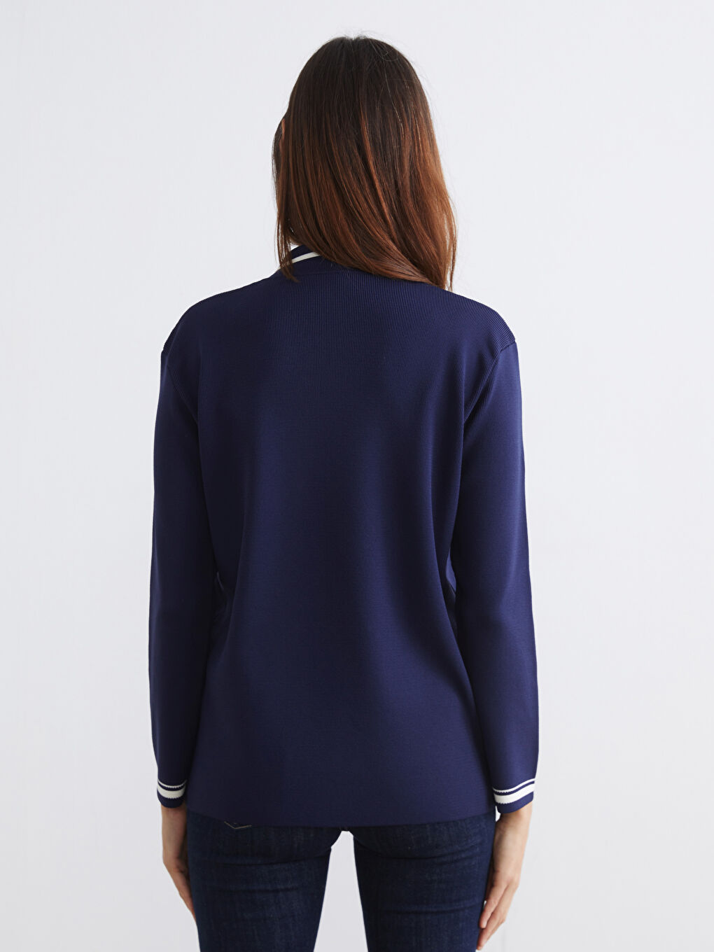 Lacivert Kruvaze Yaka Kadın Triko Ceket	-3