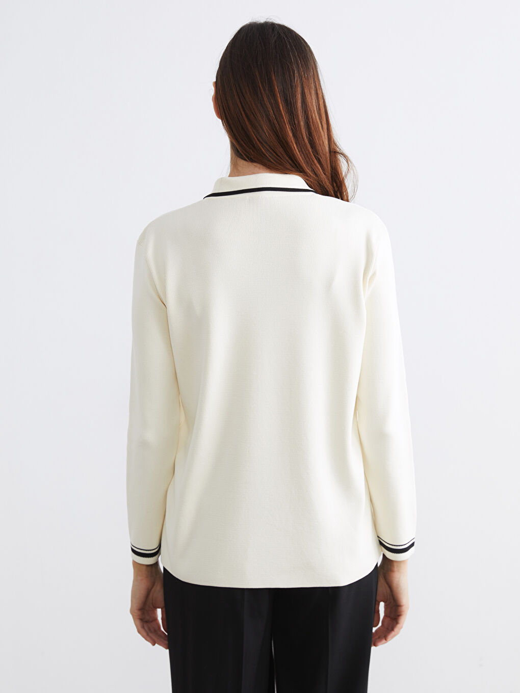Ekru Kruvaze Yaka Kadın Triko Ceket	-3