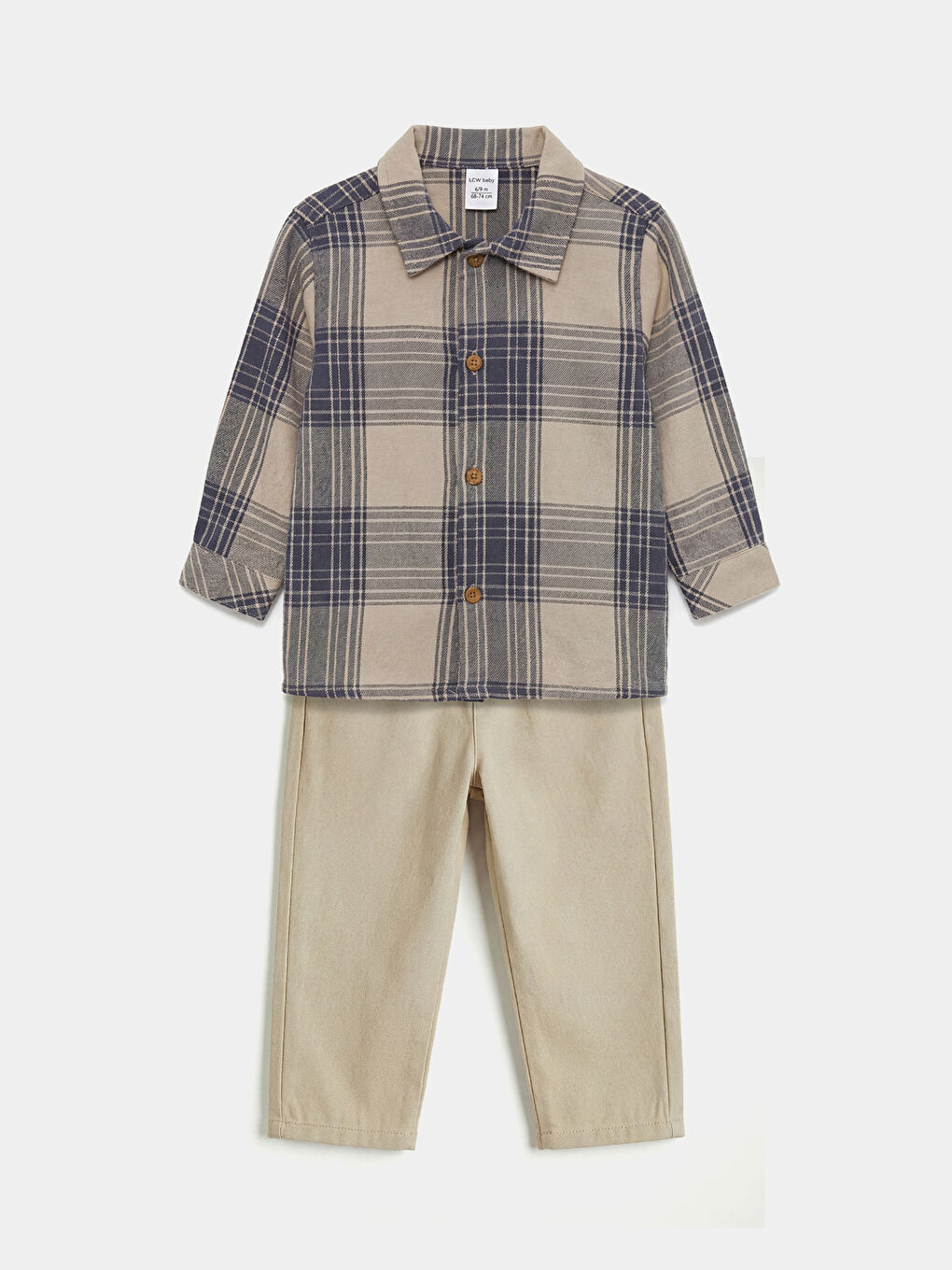Bej Uzun Kollu Erkek Bebek Gömlek Ve Pantolon  
