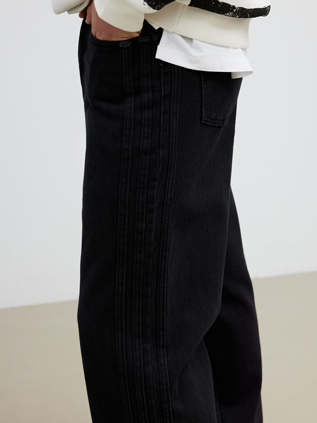 Siyah Loose Fit Erkek Jean Pantolon-2