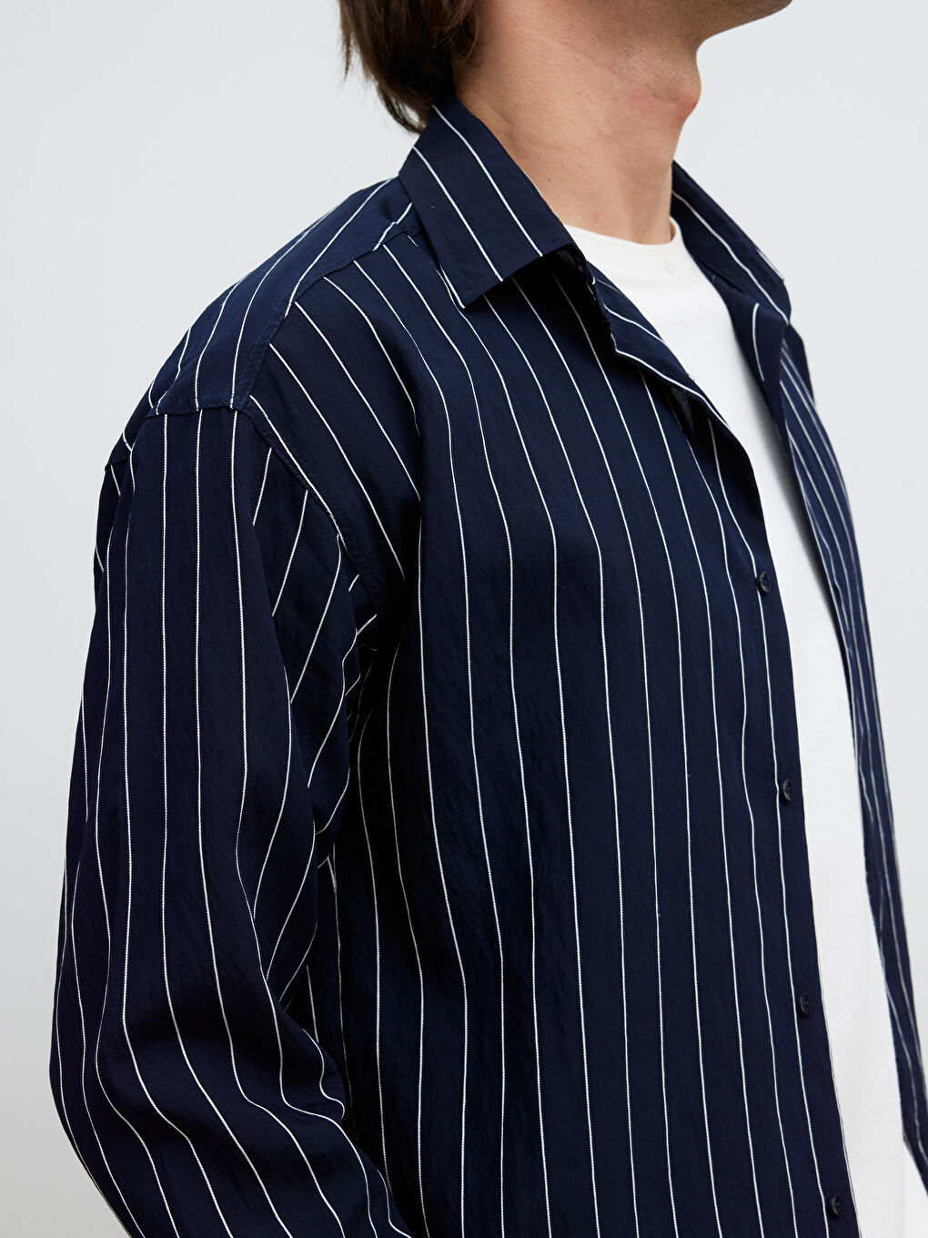 Lacivert Regular Fit Çizgili Erkek Gömlek-2