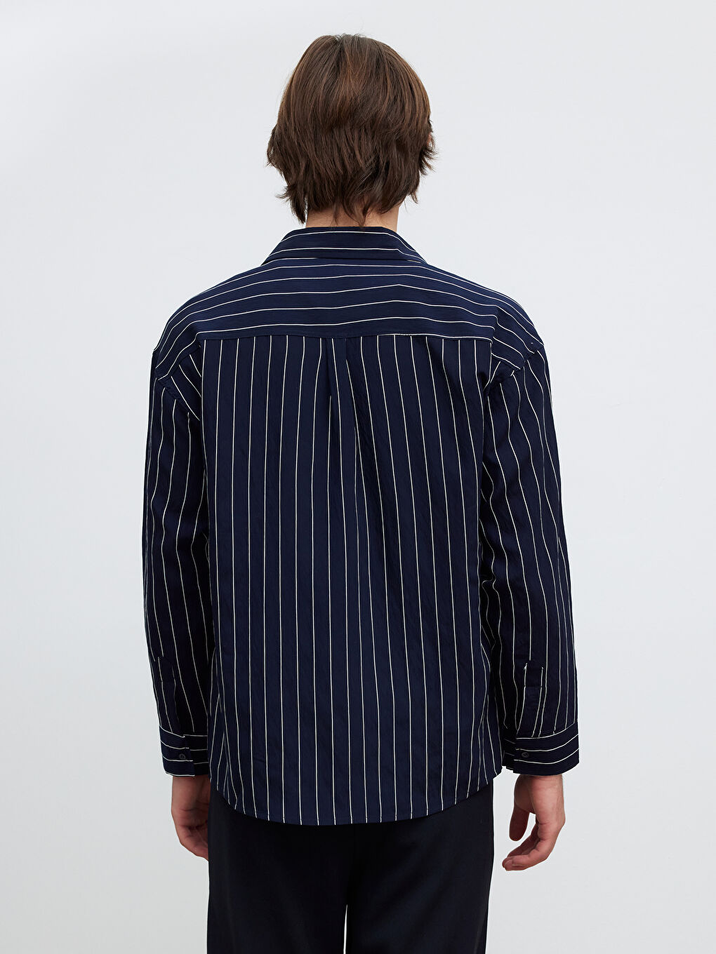 Lacivert Regular Fit Çizgili Erkek Gömlek-3