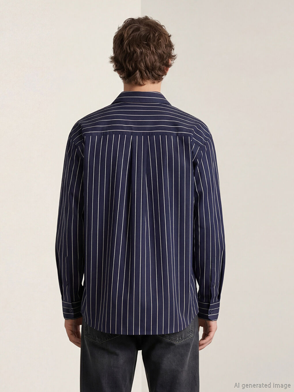 Lacivert Regular Fit Çizgili Erkek Gömlek-7