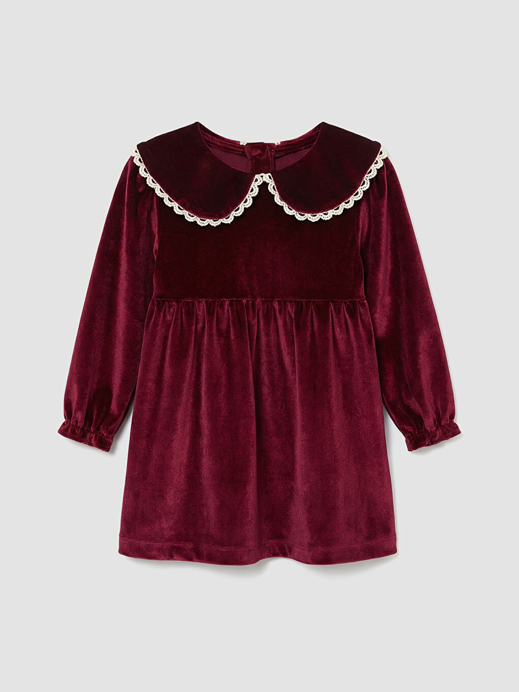Bordo Bebe Yaka Kız Bebek Kadife Elbise