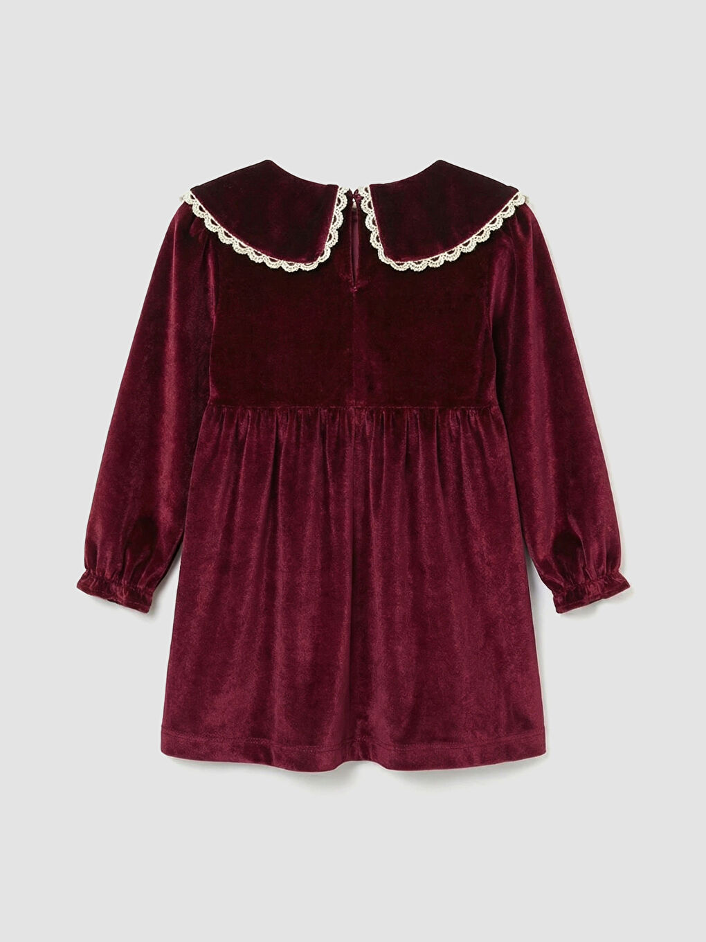 Bordo Bebe Yaka Kız Bebek Kadife Elbise-1