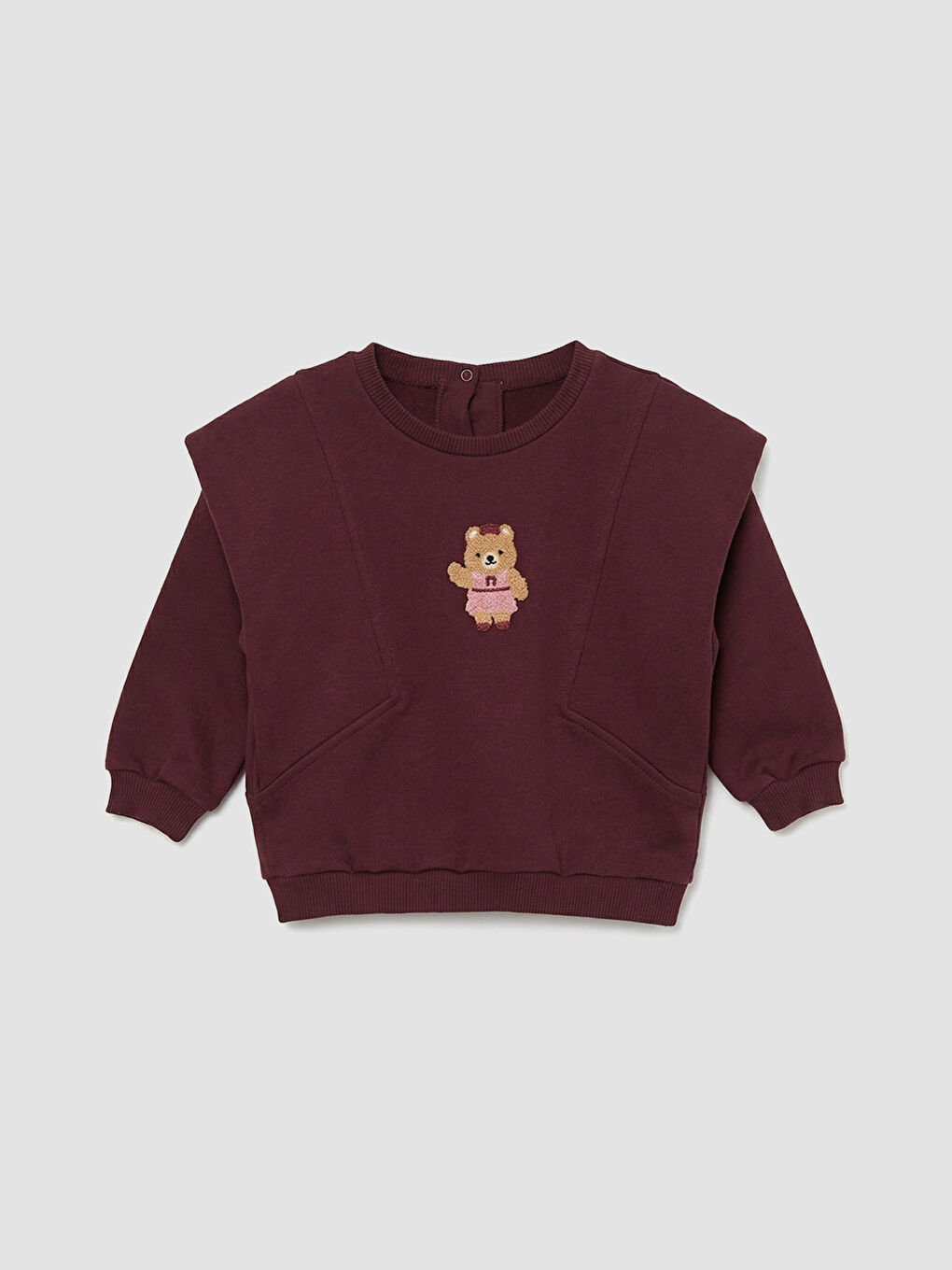 Bordo Bisiklet Yaka Nakışlı Kız Bebek Sweatshirt ve Eşofman Altı-1