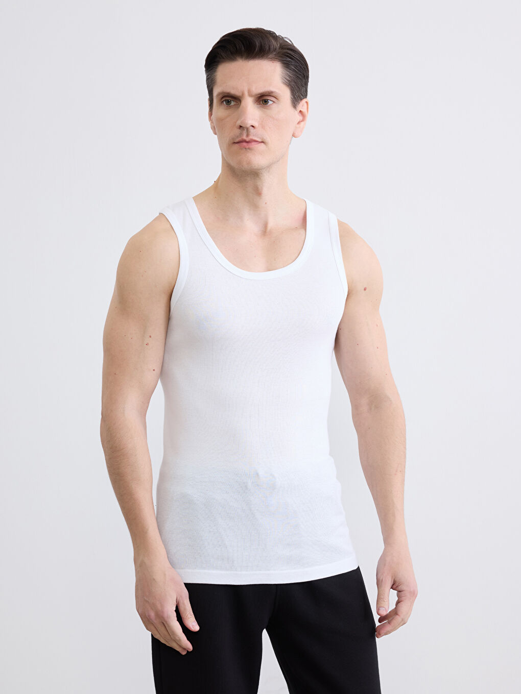 Beyaz U Yaka Penye Erkek Atlet 3'lü-1