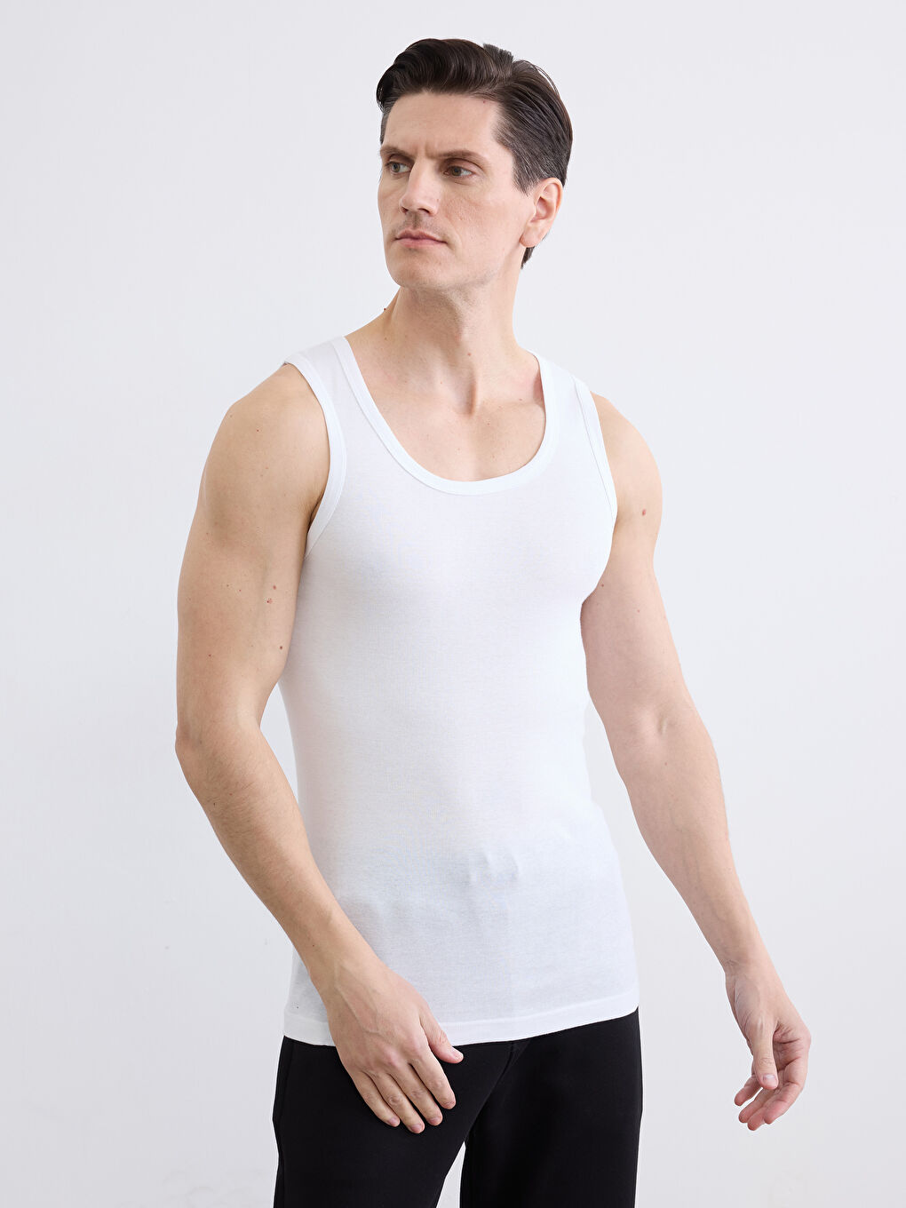 Beyaz U Yaka Penye Erkek Atlet 3'lü-2