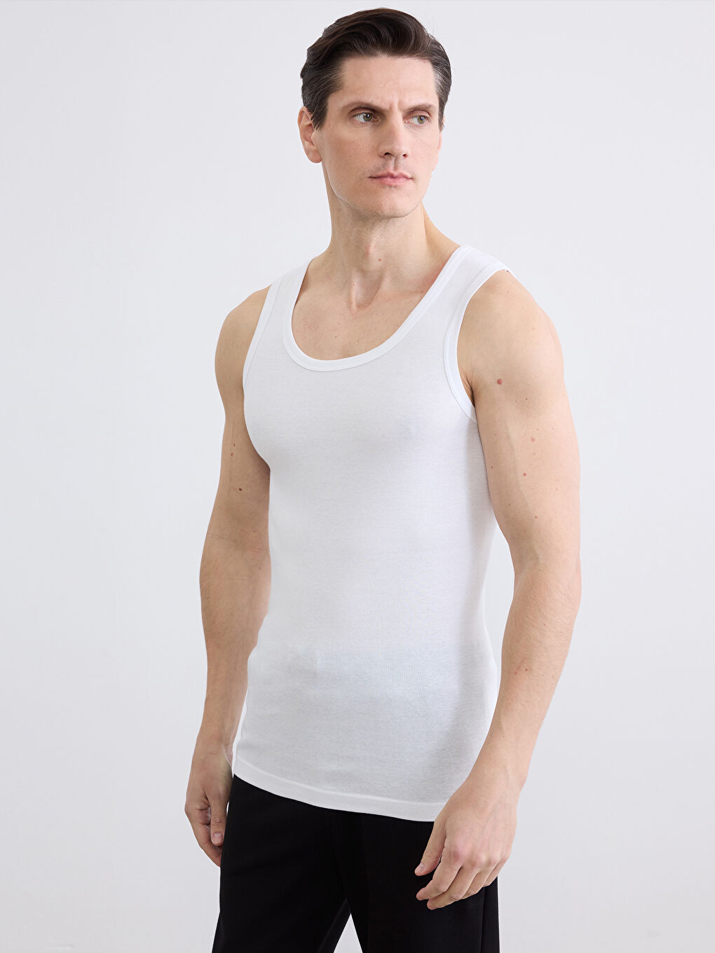 Beyaz U Yaka Penye Erkek Atlet 3'lü-3