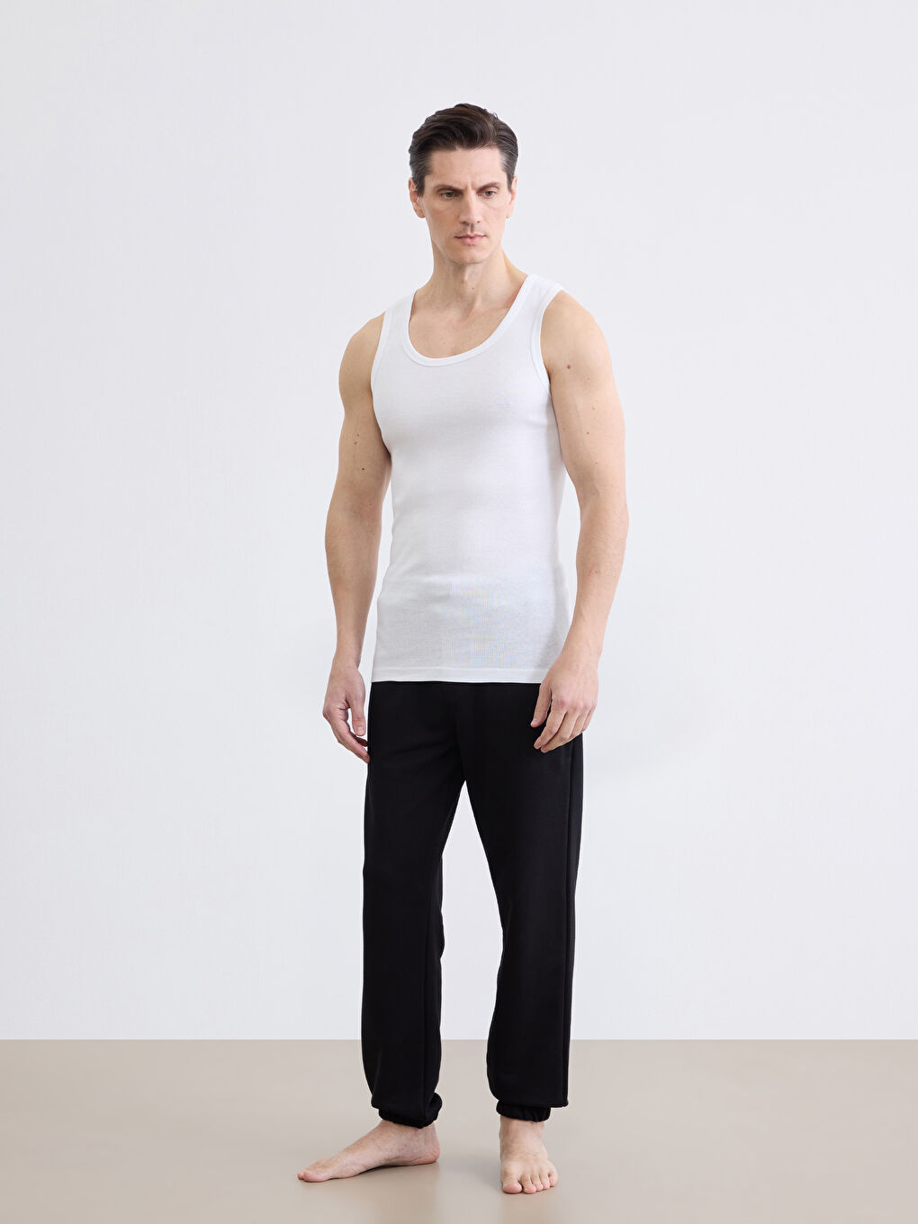 Beyaz U Yaka Penye Erkek Atlet 3'lü-5