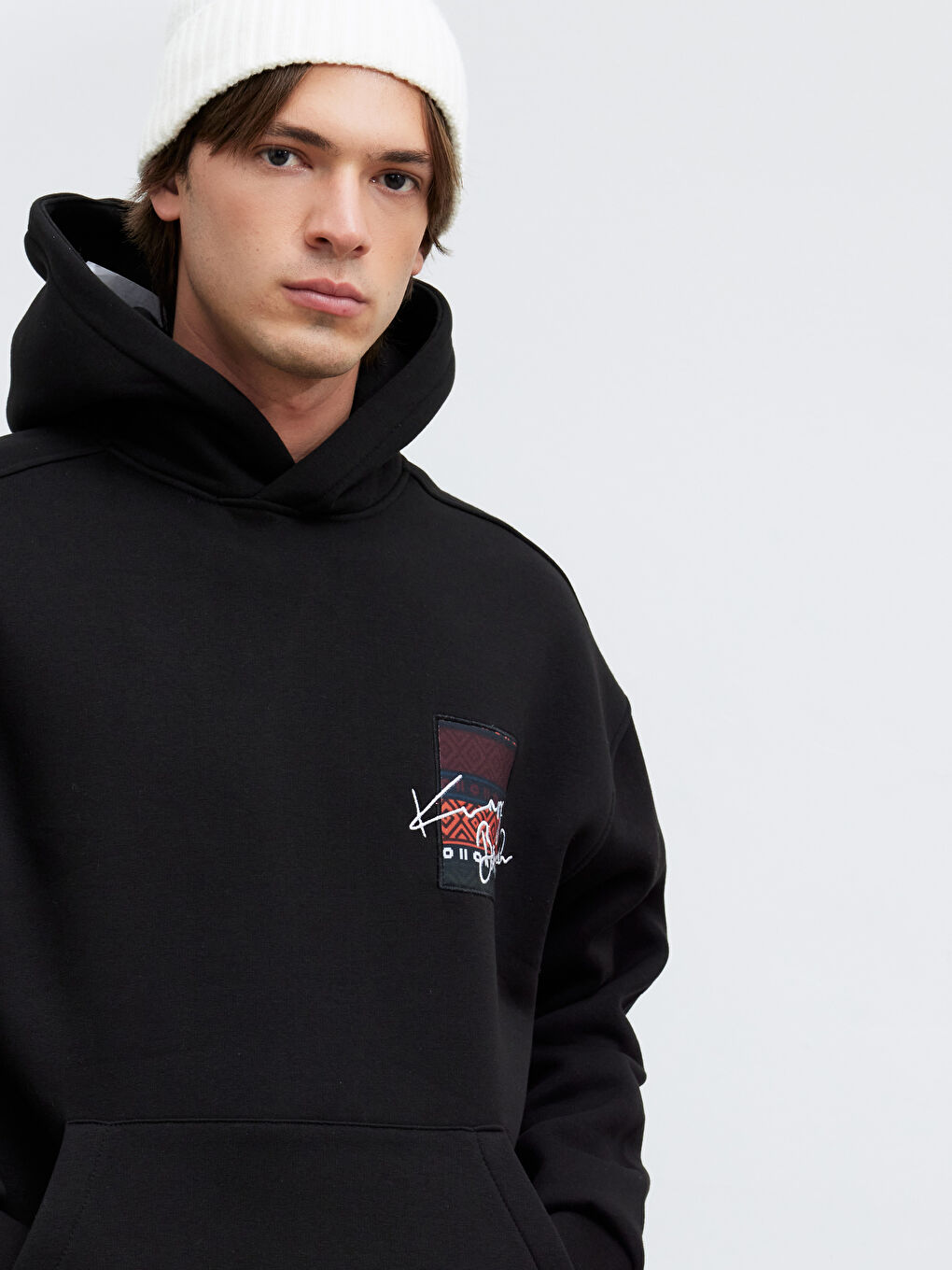 Siyah Sırt Baskılı Erkek Kalın Hoodie-2